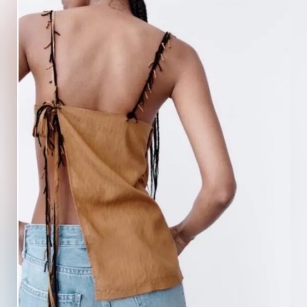 NWT! ZARA Camel Wrap Top! Asymmetrical Beaded Spaghetti Strap Top